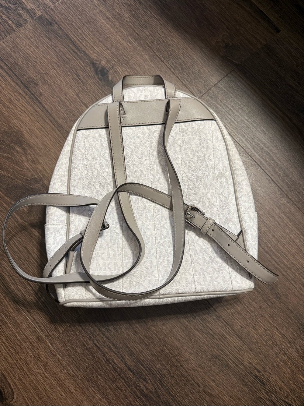 Michael Kors White and Taupe Logo Dome Crossbody Backpack - Picture 2 of 12